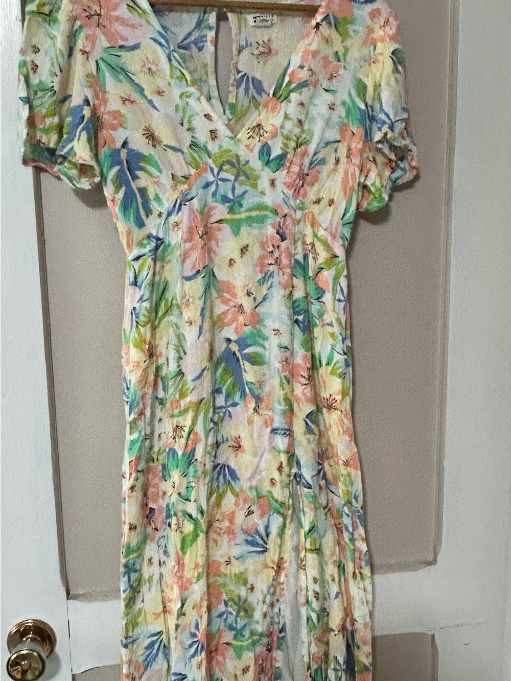 Billabong Pastel Floral V-Neck Maxi Dress - White, Pink, Blue, Green